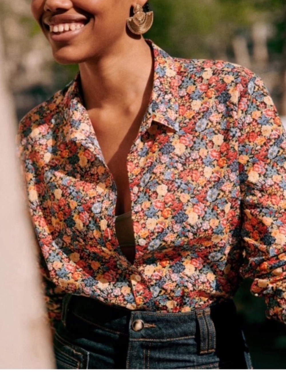 Sezane Floral Button-Down Shirt in Multi-Color - Picture 4 of 7